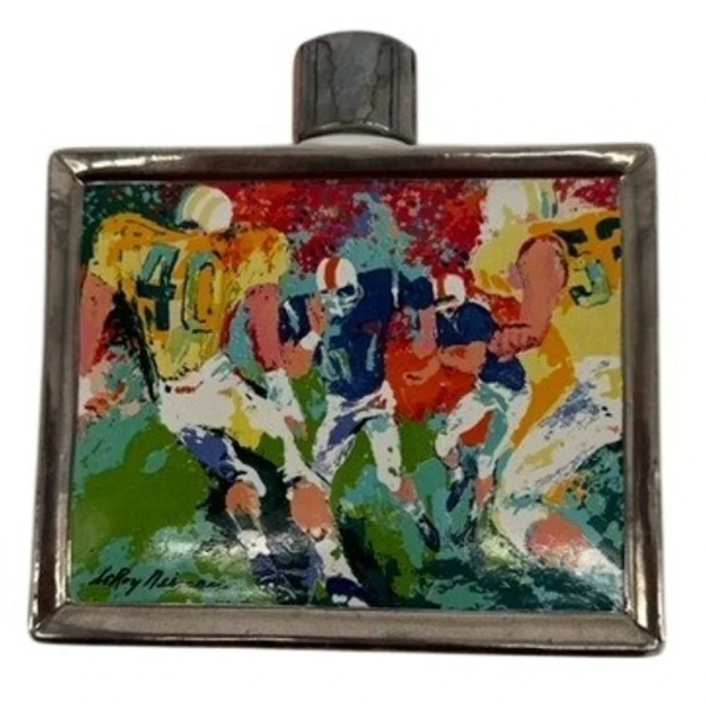 LeRoy Neiman Satinwood Whiskey Decanter 1979 Football Series 3 Ceramic Art Flask